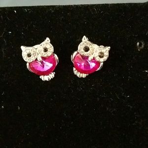 ❣3 for 25❣Adorable Owl Earrings pink and silver